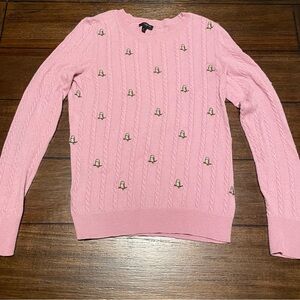 Pink Cable Knit Sweater with Embroidery